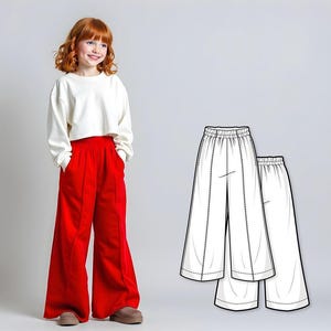 Wide-Leg Pants Sewing Pattern for Kids PDF, DIY Elastic Waist Trousers, Beginner-Friendly Loose-Fit Flowy Palazzo Pants for Girls