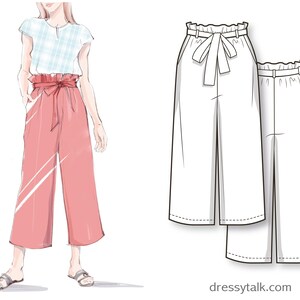 Culottes Sewing Pattern - Linen Pants Sewing Pattern - Elastic Waist Pants Pattern - Pants Sewing Pattern - High Waisted Pattern