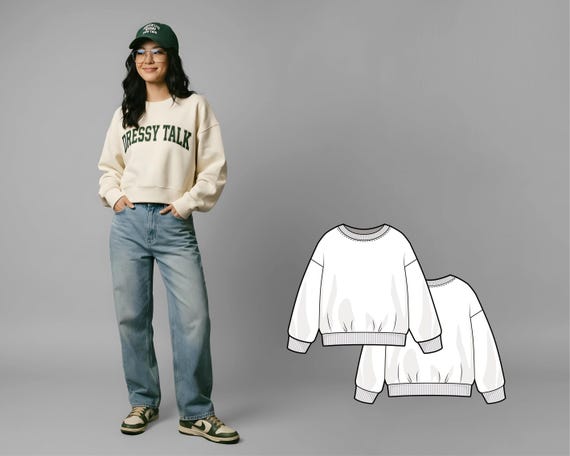 Oversized Crewneck Sweatshirt Sewing Pattern for Women, Long Sleeve Pullover