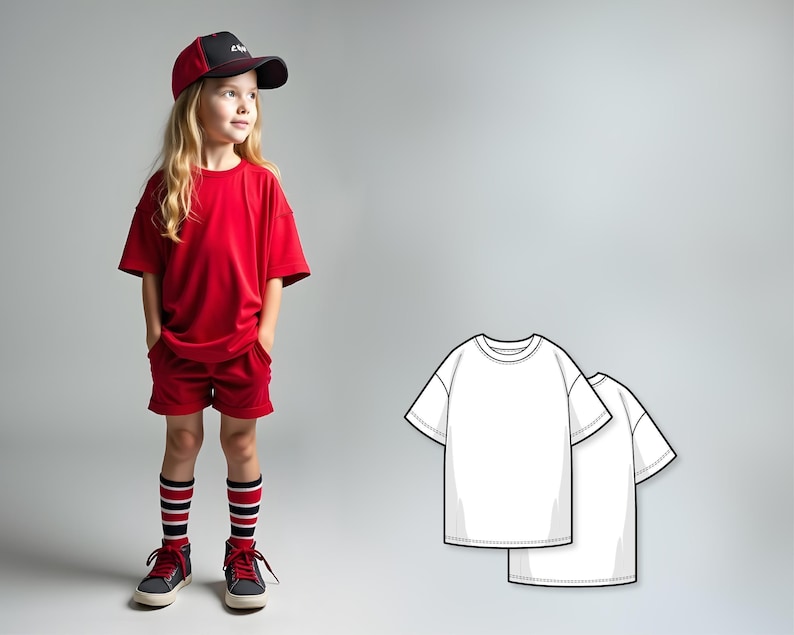 Girls Sewing Pattern PDF, Kids Oversized T-Shirt Pattern, Easy Beginner Top Sewing Pattern, Digital PDF Pattern Sew for Children image 1