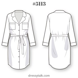 Button-down Nightgown Robe With Cuffed Long Sleeve and Optional Belt ...