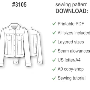 Denim Jacket Pattern - Sewing Patterns - Jean Jacket Pattern - PDF sewing pattern - Fashion Pattern - Sewing Tutorial - Patterns for Women image 2