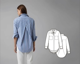 Oversized Shirt Womens Sewing Pattern - Shirt Pattern - Blouse Sleeve Pattern - Ladies Shirt Pattern - Button Down Shirt Pattern