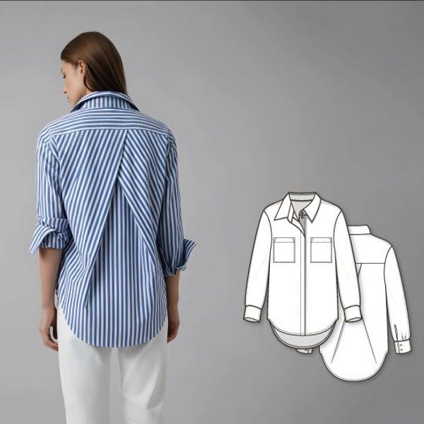 Oversized Shirt Womens Sewing Pattern - Shirt Pattern - Blouse Sleeve Pattern - Ladies Shirt Pattern - Button Down Shirt Pattern