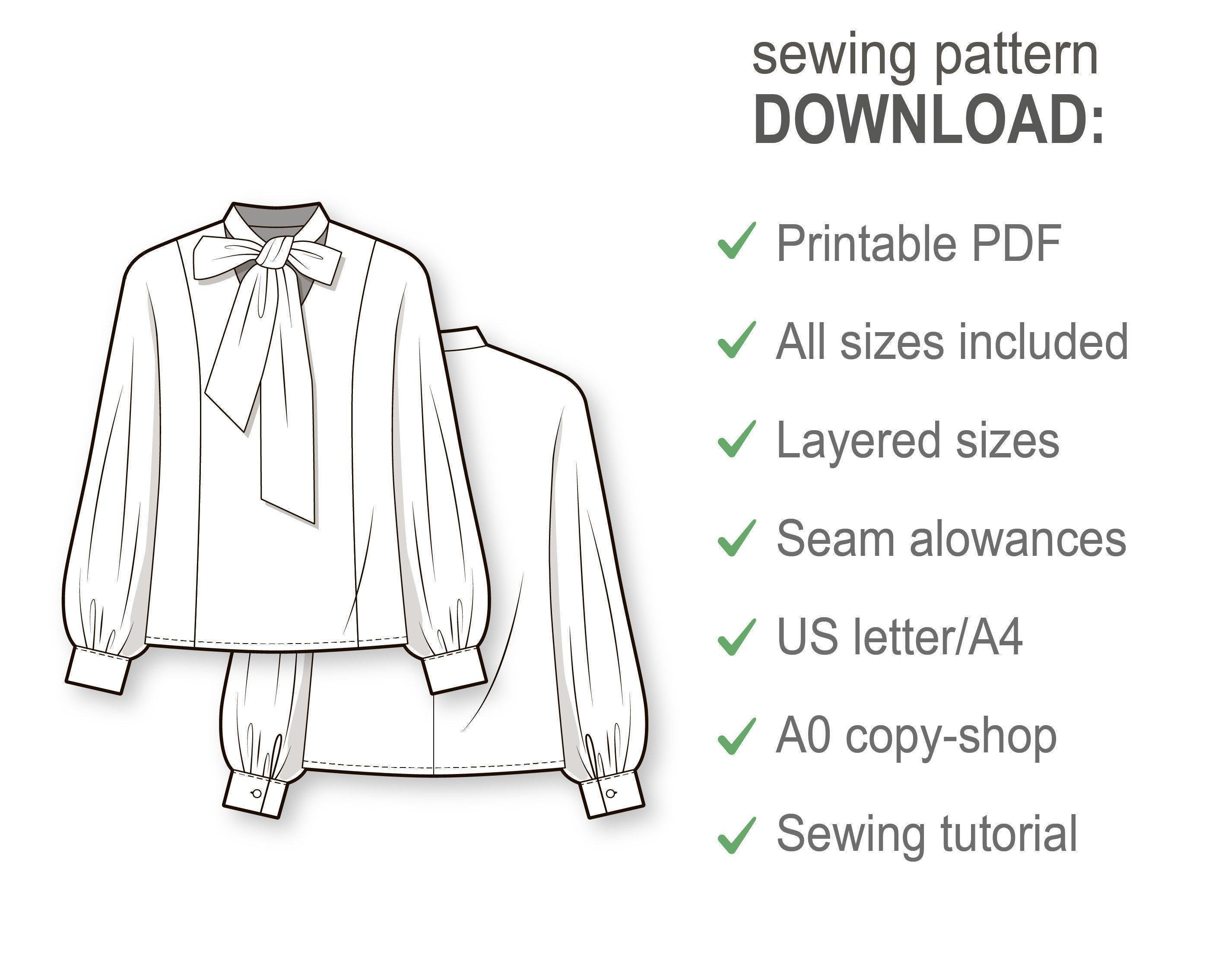 Shirt Oversize Blouse With Puff Sleeves and a Bow Tie Collar - PDF ...