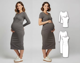 Maternity Knit Dress Sewing Pattern for Women, Comfortable Pregnancy T-shirt