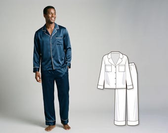 Patrón de pijama - Patrones de ropa de dormir - Patrones de costura en PDF para hombre - Patrones de pijama en PDF - Patrón de pijama - Patrón de pijama tejido