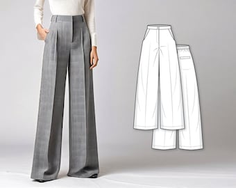 Pants Sewing Pattern - Ladies Formal Trousers Pattern - Flare Pants Pattern - Palazzo Pants Pattern - High Waisted Wide Leg Pants Pattern