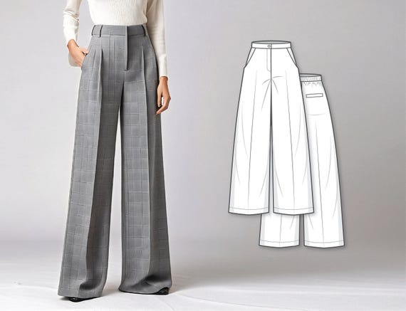 Pants Sewing Pattern - Ladies Formal Trousers Pattern - Flare Pants Pattern - Palazzo Pants Pattern - High Waisted Wide Leg Pants Pattern