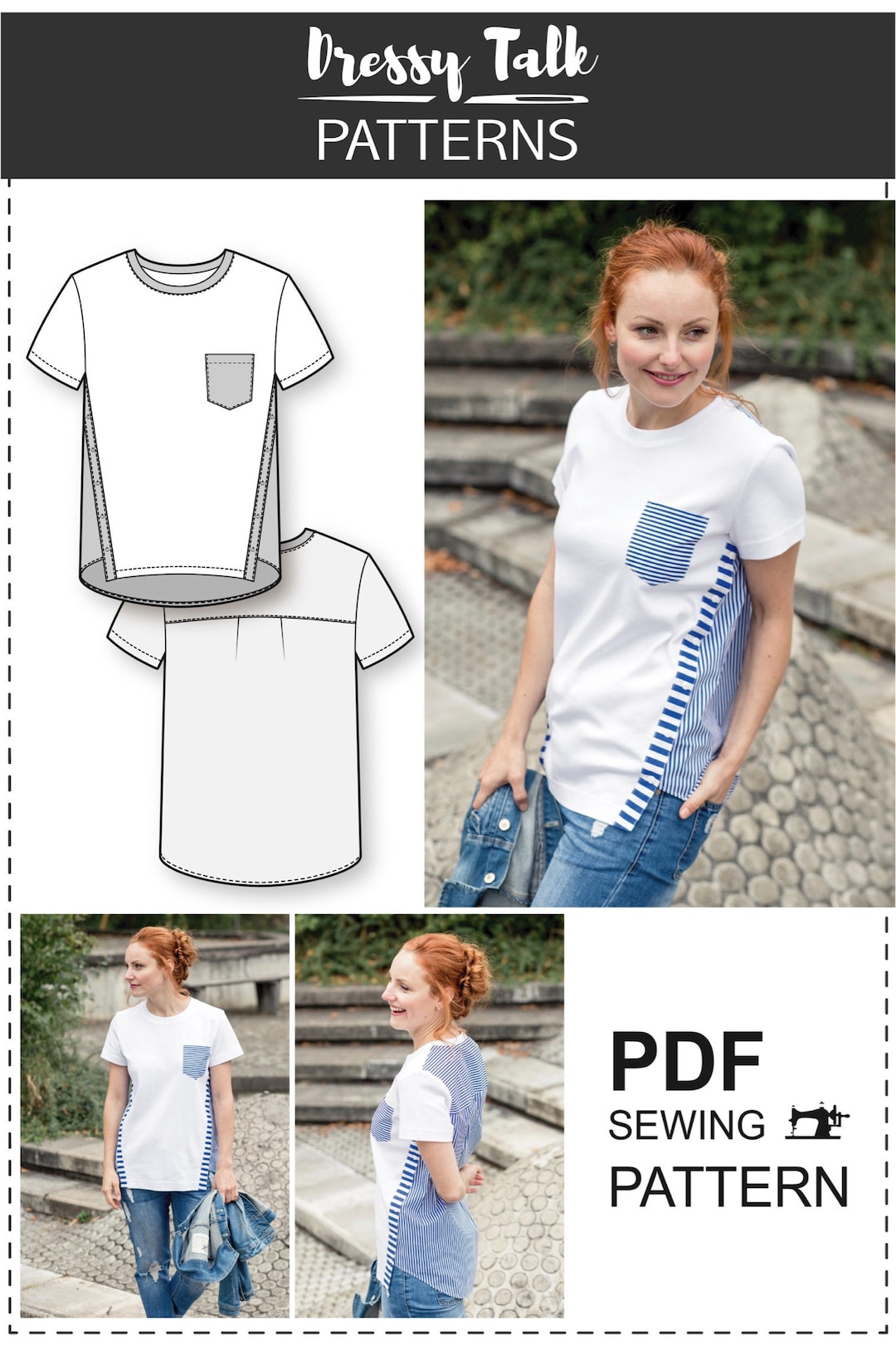 Loose Fit T-shirt With Knit Front and Woven Back PDF Sewing - Etsy