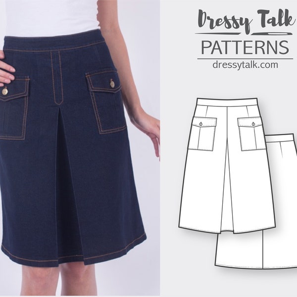 A-line box pleat denim skirt sewing pattern - Skirt pattern - PDF sewing pattern for women