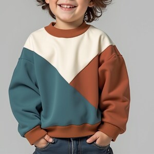 Jungen Colorblock Sweatshirt Schnittmuster PDF, Anfänger Kinder Sweatshirt Muster, Einfaches Nähen Digital Pattern, druckbare PDF Bild 2