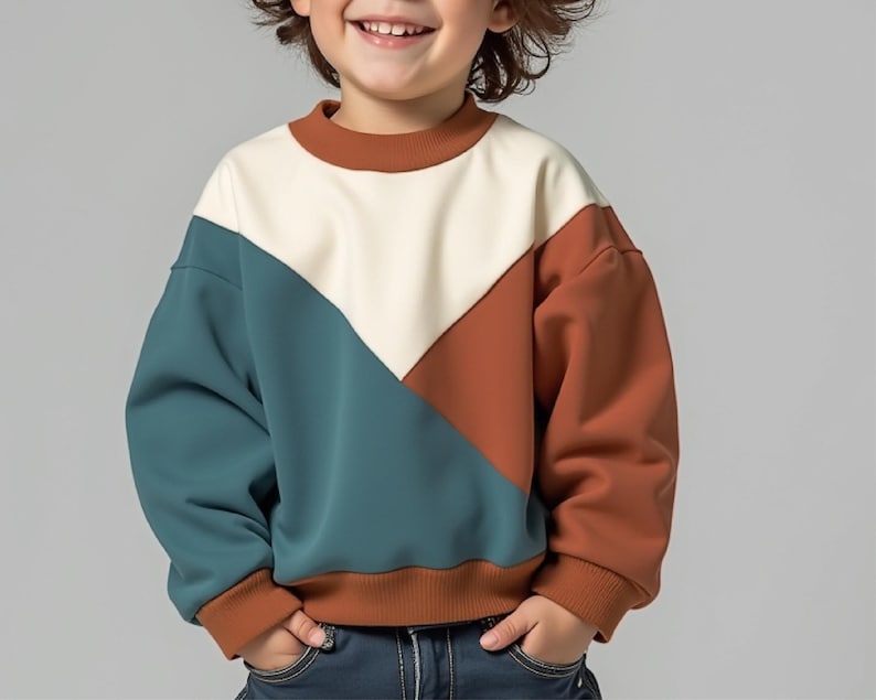 Jungen Colorblock Sweatshirt Schnittmuster PDF, Anfänger Kinder Sweatshirt Muster, Einfaches Nähen Digital Pattern, druckbare PDF Bild 2