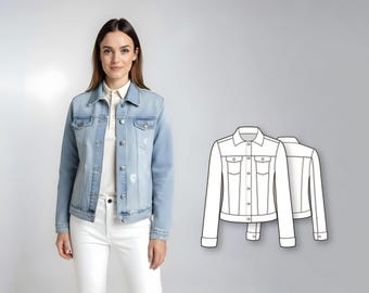 Cartamodello per giacca di jeans - Cartamodelli da cucito - Cartamodello per giacca di jeans - Cartamodello PDF - Cartamodello di moda - Tutorial di cucito - Cartamodelli per donna