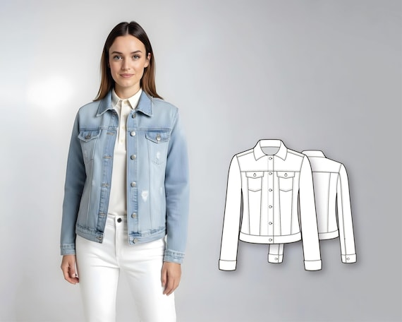 Denim Jacket Pattern - Sewing Patterns - Jean Jacket Pattern - PDF sewing pattern - Fashion Pattern - Sewing Tutorial - Patterns for Women