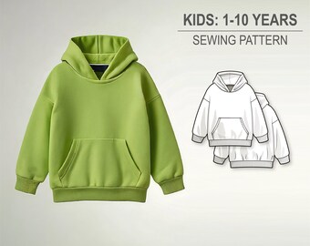 Basic oversize hoodie for boys and girls - PDF sewing pattern for kids - age 1-10 years