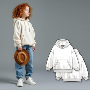 Patrón de costura de sudadera con capucha para niños (PDF), patrón de sudadera con capucha fácil para niñas, patrón digital de costura para principiantes, patrones de costura imprimibles para niños. imagen 1