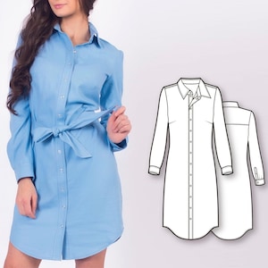 Sewing Patterns - Shirt Dress Pattern - Dress Patterns For Women - Long Sleeve Dress Pattern - Sewing Tutorial - Sew Pattern - Sewing Dress
