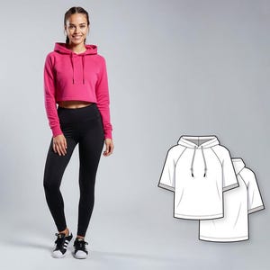 Basic regular fit raglan sleeve cropped sweatshirt hoodie - PDF sewing pattern for women