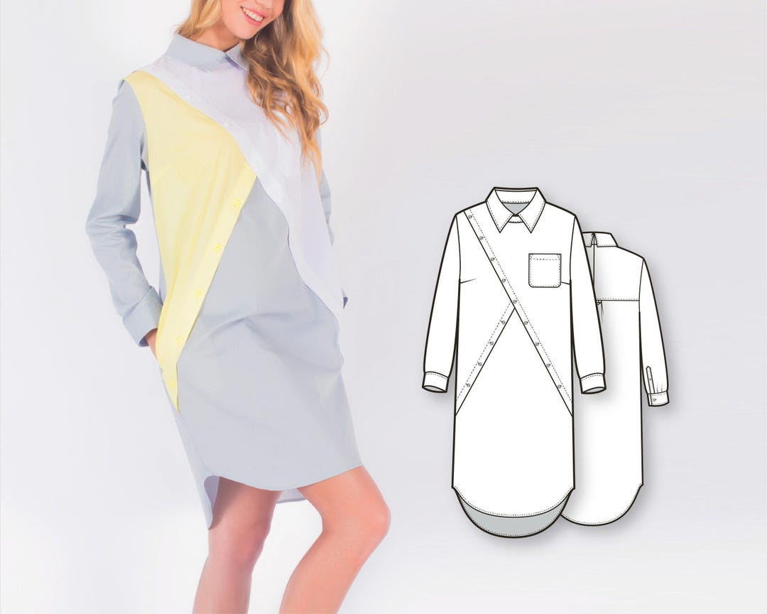 Patrón de vestido camisero Patrones de costura Patrones de vestidos  para mujer Patrón de vestido de manga larga Patrones de moda Patrón  de