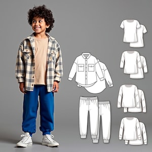 Boys Sewing Pattern Bundle PDF, T-Shirt, Shirt, and Pants, Easy Beginner Sewing Patterns for Kids, Digital Pattern Sew Download