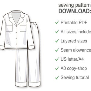 Pajama Sewing Pattern - Sleepwear Patterns - Women's PDF Sewing ...