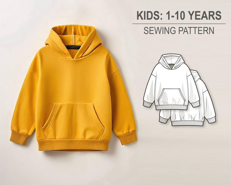 Basic oversize hoodie for boys and girls - PDF sewing pattern for kids - age 1-10 years image 1