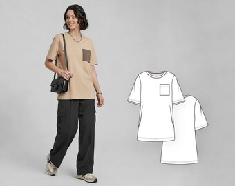 Women’s Boxy Long Sleeve Tee Sewing Pattern, Extra Long Casual Knit Blouse