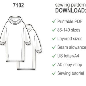 Mädchen Hoodie Kleid Schnittmuster PDF, einfaches Hoody und Kleid Muster für Kinder, Anfänger Nähen Digital Pattern, druckbare PDF Bild 4