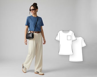 Women’s Minimalist Tee Sewing Pattern, Casual Boxy Short Sleeve Knit Blouse