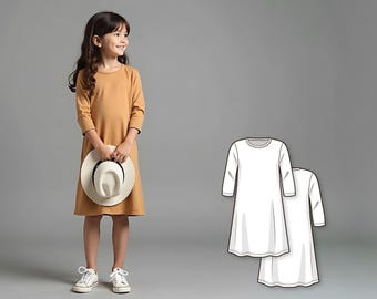 Mädchen Kleid PDF, Baby und Kinder Kleid Schnittmuster, Anfänger Digitales Schnittmuster, einfach druckbares Kleid für Kinder