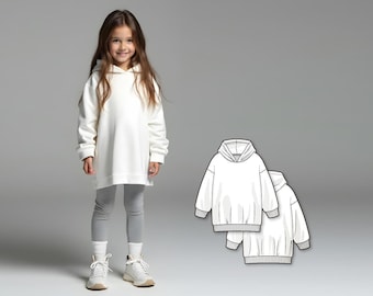 Extra Long Girls Hoodie Sewing Pattern PDF, Easy Hoody Pattern for Kids, Beginner Sewing Digital Pattern, Printable Sewing Patterns