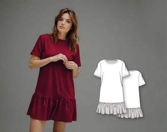 Women’s T-Shirt Dress Sewing Pattern, Boxy A-Line Tiered Mini Dress