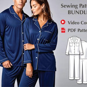Pattern Sewing PDF Bundle - Pajama Set Sewing Patterns for Men and Women - Easy to Sew for Beginners PJ Pattern PDF - Video Sewing Tutorial