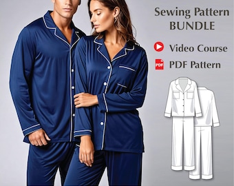 Pattern Sewing PDF Bundle - Pajama Set Sewing Patterns for Men and Women - Easy to Sew for Beginners PJ Pattern PDF - Video Sewing Tutorial