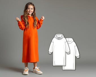 Girls Hoodie Dress Sewing Pattern PDF, Easy Hoody and Dress Pattern for Kids, Beginner Sewing Digital Pattern, Printable PDF