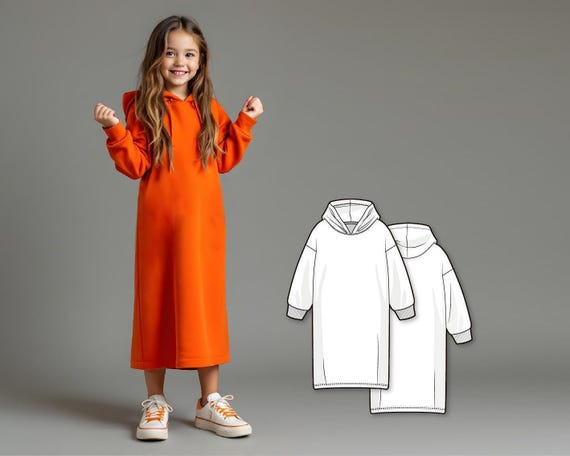 Girls Hoodie Dress Sewing Pattern PDF, Easy Hoody and Dress Pattern for Kids, Beginner Sewing Digital Pattern, Printable PDF