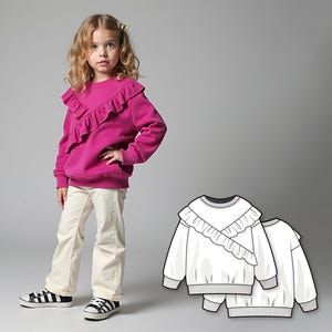Modello di cucito per felpa per bambine in formato PDF, modello di maglione per bambini piccoli, modello di felpa per bambini principianti, download di cucito digitale