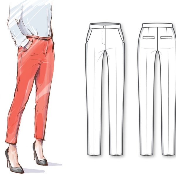Naaipatroon voor broeken - Patroon voor slanke broeken - Basispatroon voor broeken - Patroon voor potloodbroeken - Patroon voor formele broeken voor dames - PDF-patroon