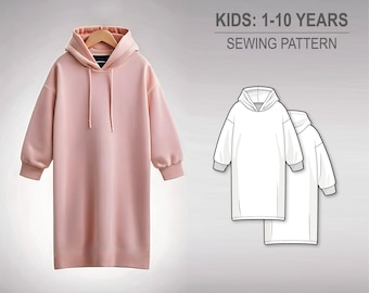 Basic oversize hoodie dress for girls - PDF sewing pattern for kids - age 1-10 years old