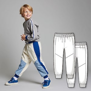 Jongens colorblock-joggingbroek naaipatroon pdf, eenvoudig broekpatroon voor kinderen, digitaal naaipatroon voor beginners, afdrukbare joggingbroek