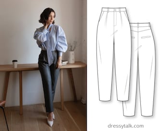 Pants Sewing Pattern - Baggy Pants Pattern - Clothing Patterns - High Waisted Trouser Pattern - Sewing Pants - Pants Pattern Women