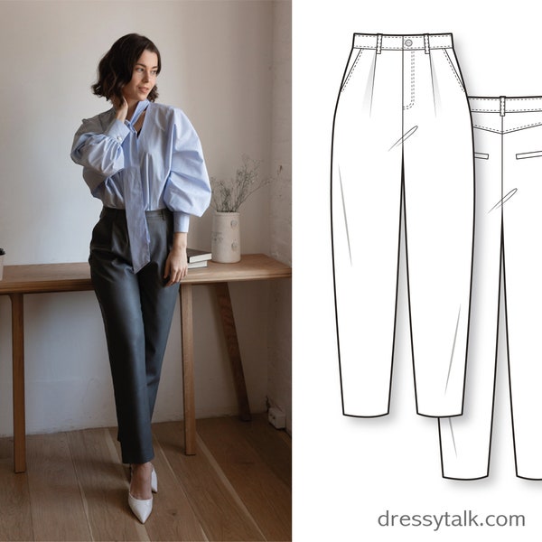 Pants Sewing Pattern - Baggy Pants Pattern - Clothing Patterns - High Waisted Trouser Pattern - Sewing Pants - Pants Pattern Women