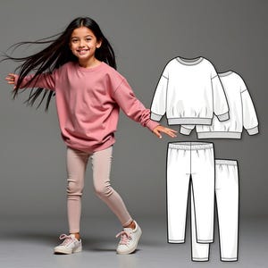 Mädchen Schnittmuster Bundle PDF, Kinder Sweatshirt und Legging Hosen-Muster, Easy Anfänger Schnittmuster, Digitale PDF Muster nähen