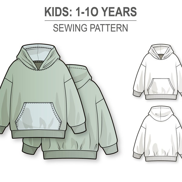 Basic Oversize Hoodie für Jungen und Mädchen - PDF Schnittmuster für Kinder - Alter 1-10 Jahre