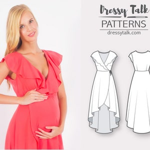 Maternity Sewing Patterns Pregnancy Dress Patterns Sewing Tutorial Wrap Dress Pattern Flounce Dress Pattern Womens Sewing Patterns image 1