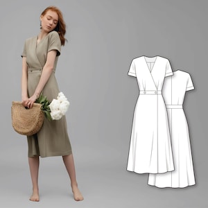 Leinen Wickelkleid Schnittmuster - A-Linie Kleid Schnittmuster - Neues Kleid Schnittmuster - Wickelkleid Schnittmuster - Midi Kleid Schnittmuster