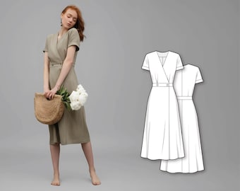 Linen Wrap Dress Sewing Pattern - A-Line Dress Pattern - New Dress Pattern - Wrap Dress Pattern - Midi Dress Sewing Pattern