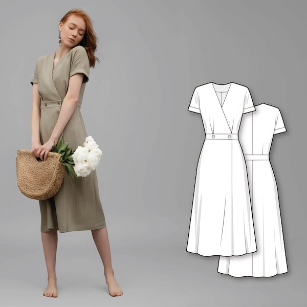 Linen Wrap Dress Sewing Pattern - A-Line Dress Pattern - New Dress Pattern - Wrap Dress Pattern - Midi Dress Sewing Pattern