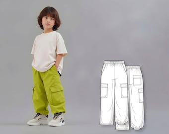 Boys Wide Cargo Pants Sewing Pattern PDF, Easy Beginner Trouser Pattern for Kids, Digital Pattern Sew Download